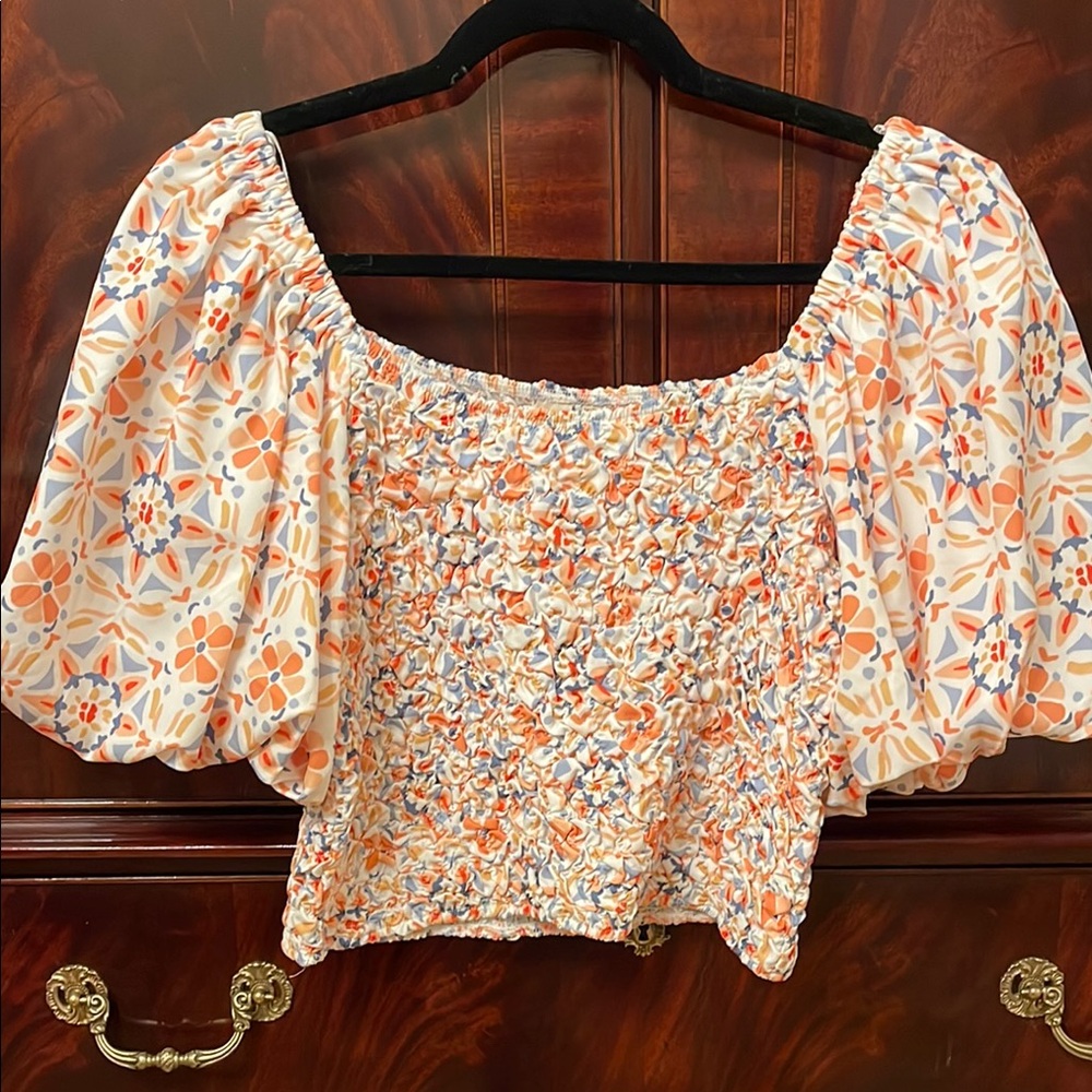 Anthropologie Dolan, smocked cropped top , medium